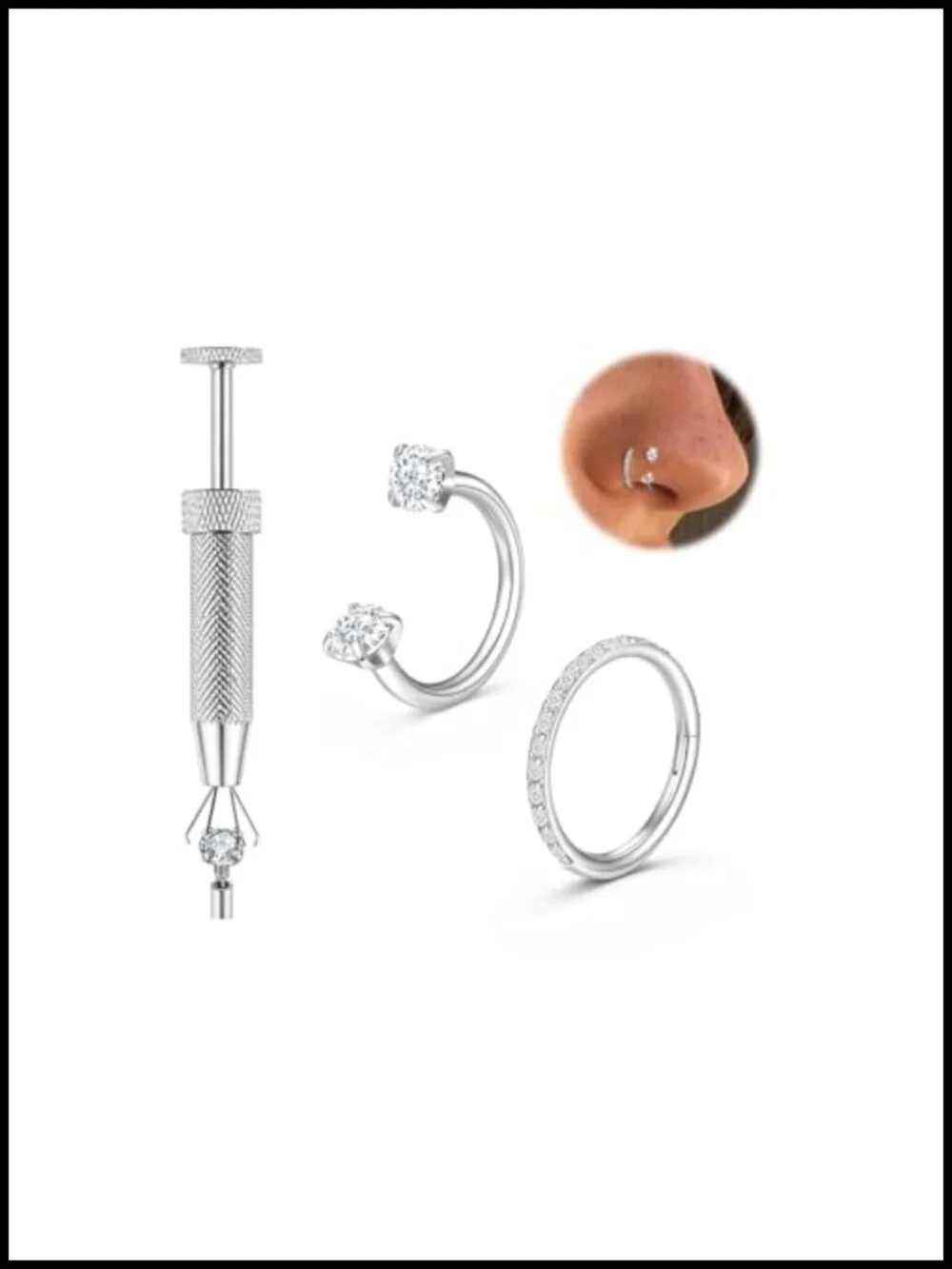 Titanium Horseshoe Nose Ring Double Gem Hypoallergenic Piercing Jewelry with